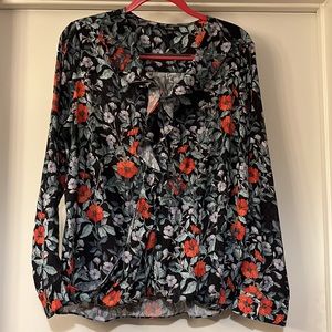 NYDJ Large Floral Flounce Crossover Blouse